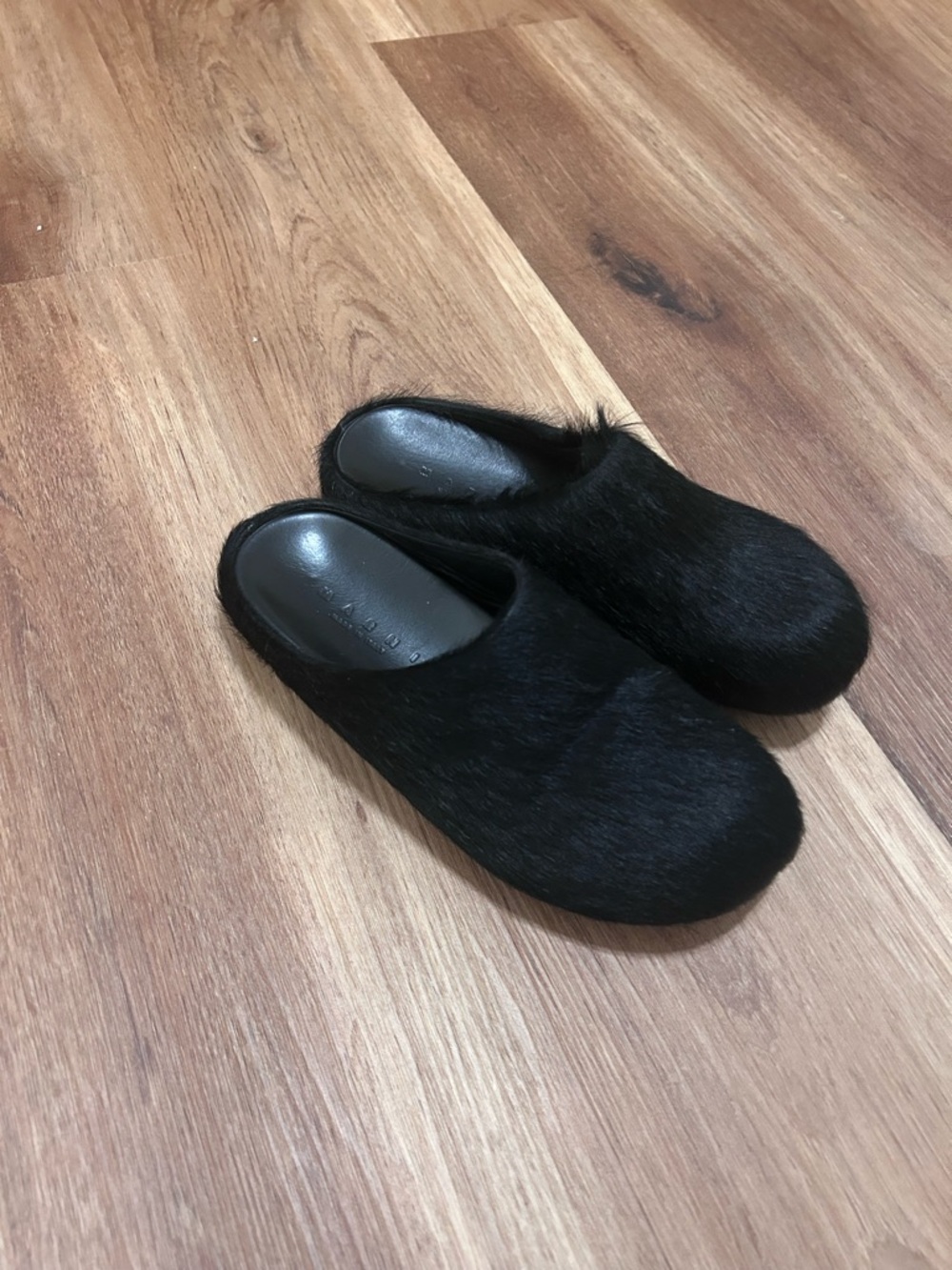 Marni Black Fur Slip-On Loafers